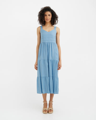 MagicLinen Soft blue Linen Dress TULUM, 100% European flax linen 160 gsm plain weave modelBoxOn
