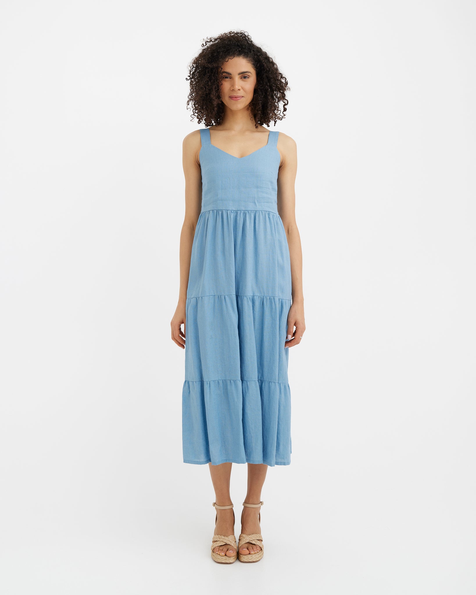 MagicLinen Soft blue Linen Dress TULUM, 100% European flax linen 160 gsm plain weave modelBoxOn