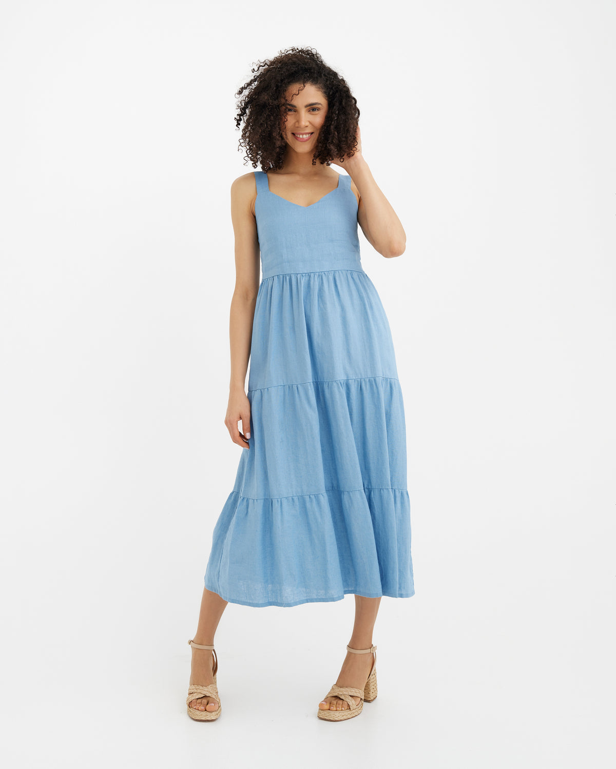 european flax linen dress TULUM in Soft blue hips in 110 cm Color:Cherry Ditsy Floral Sisters Of The Black Brand **Do not Delete** Brand to change to PremiumHighStreet (Not designer)