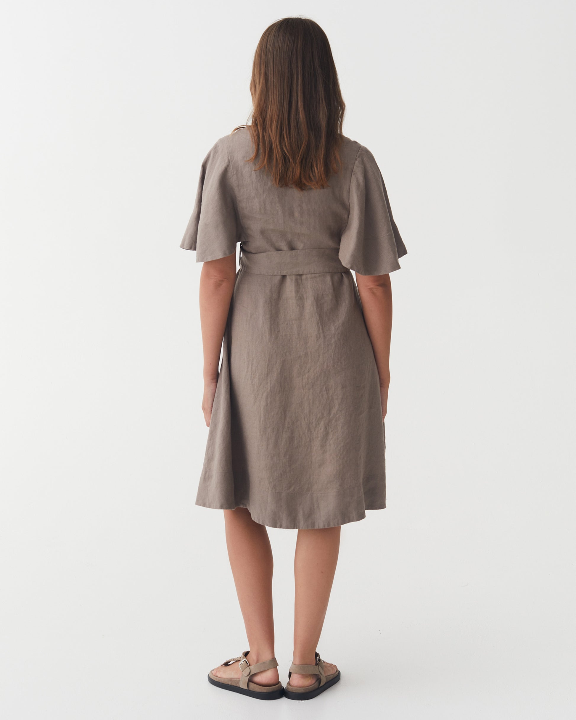 Linen flared dress GUILIN in Deep taupe | MagicLinen