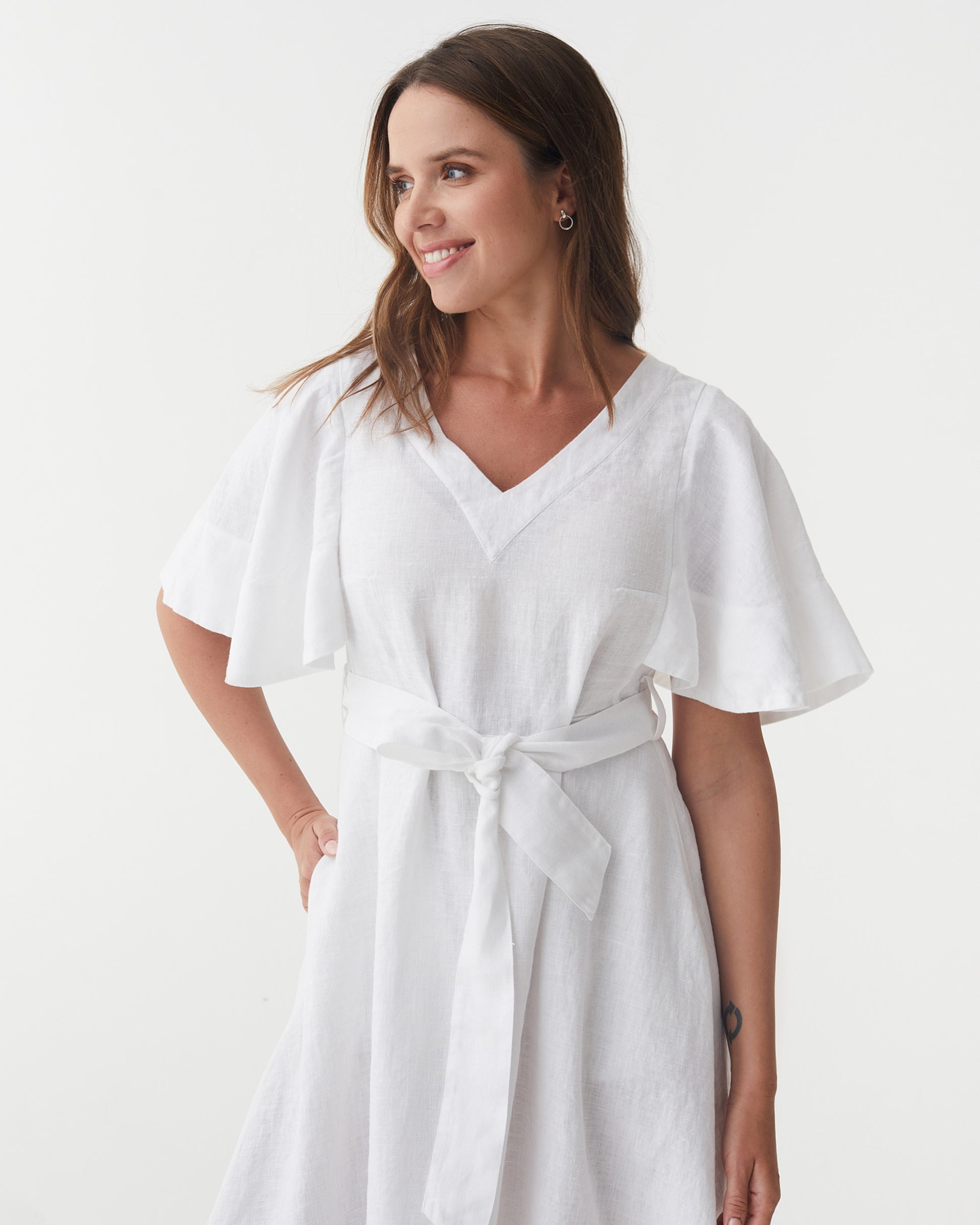 Linen flared dress GUILIN in White | MagicLinen