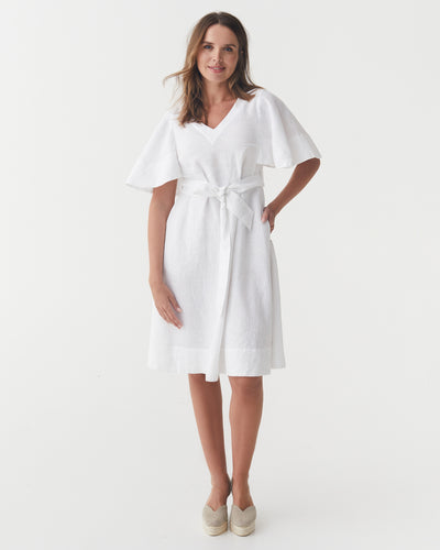 Linen flared dress GUILIN in White | MagicLinen modelBoxOn