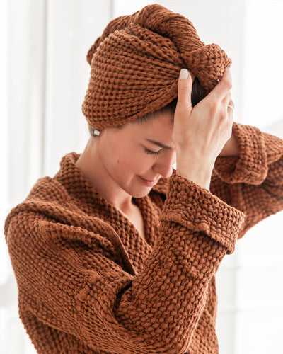 Linen Hair Towel Turban in Cinnamon | MagicLinen