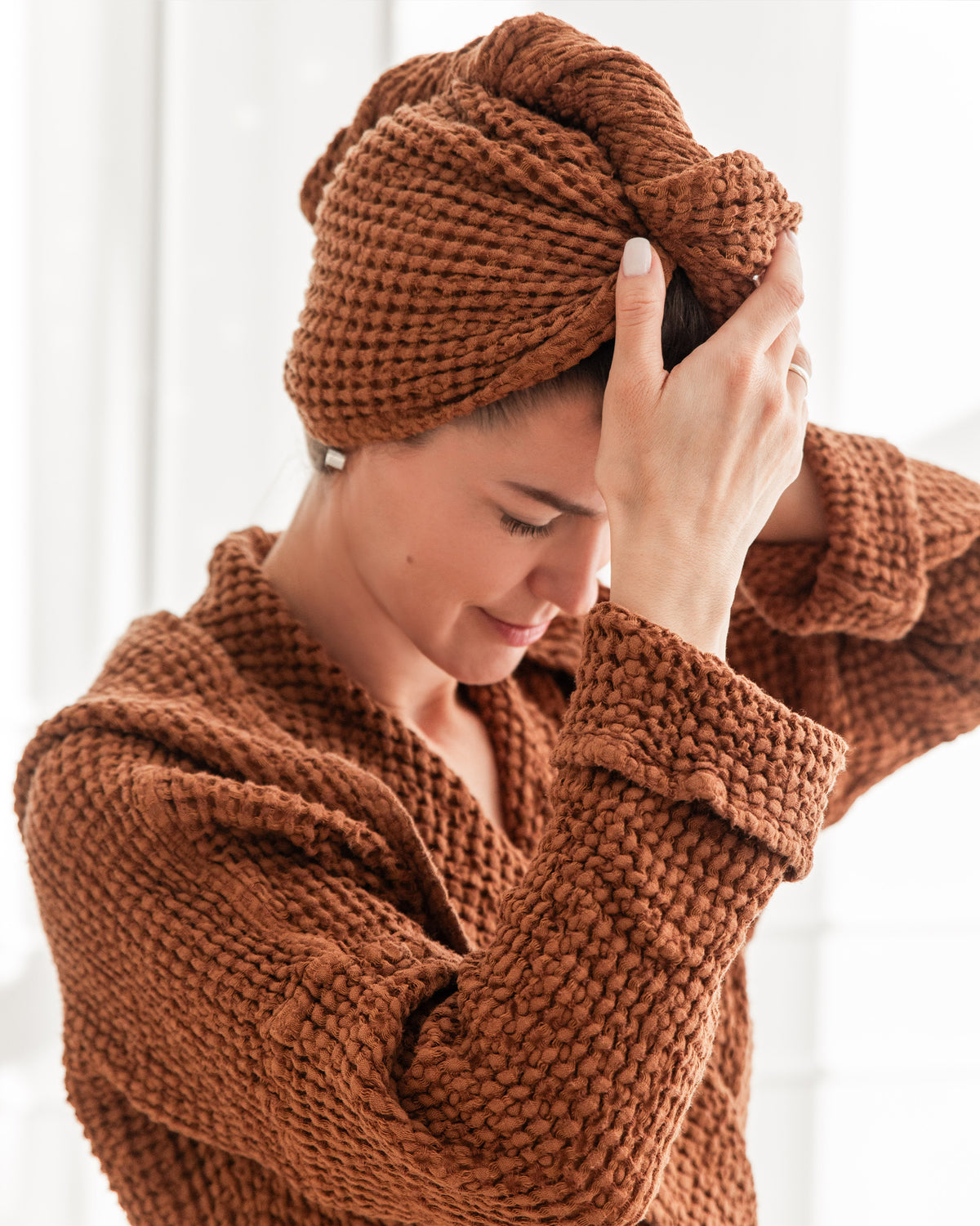 Linen hair towel turban Cinnamon