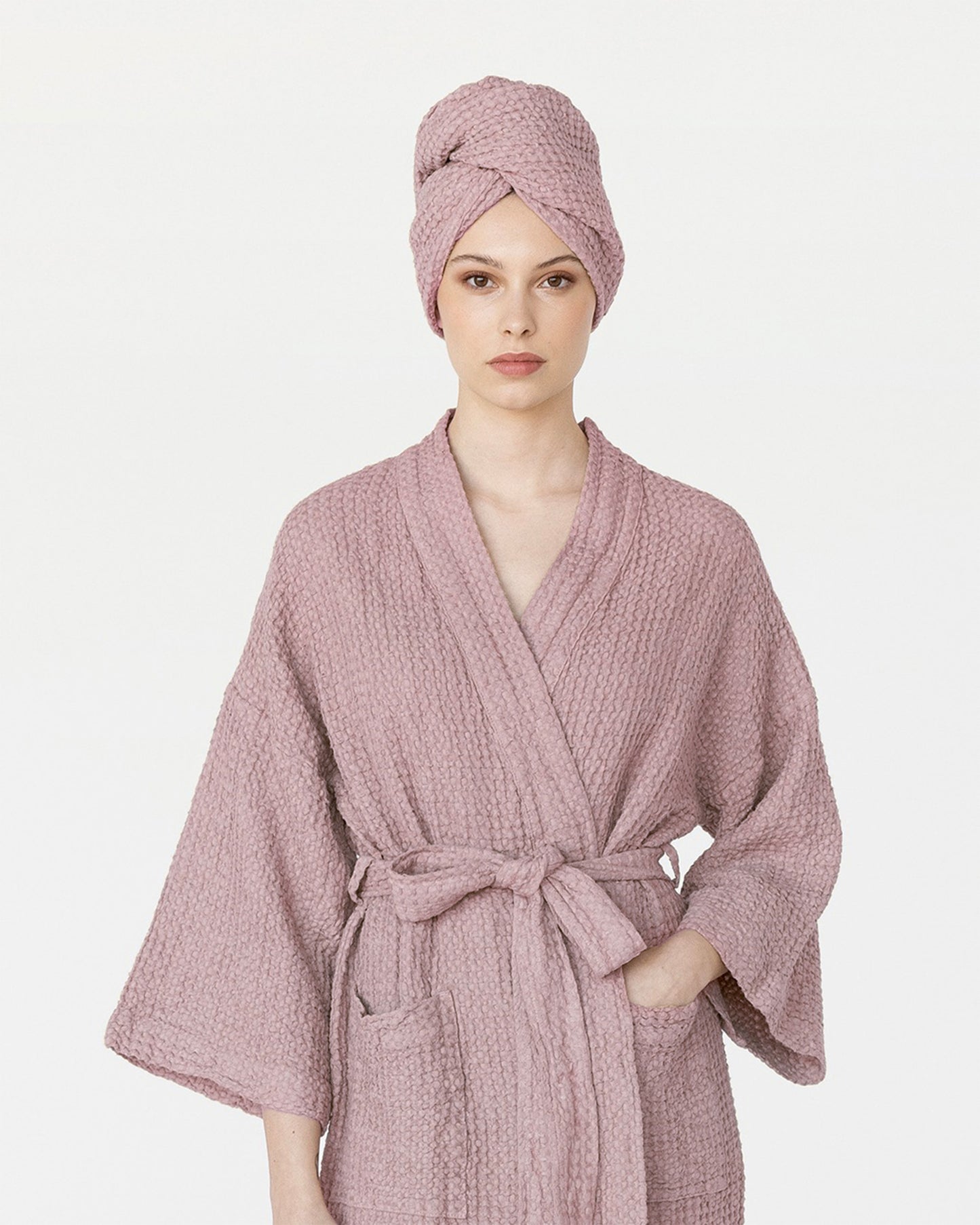 Linen hair towel turban in Woodrose - MagicLinen