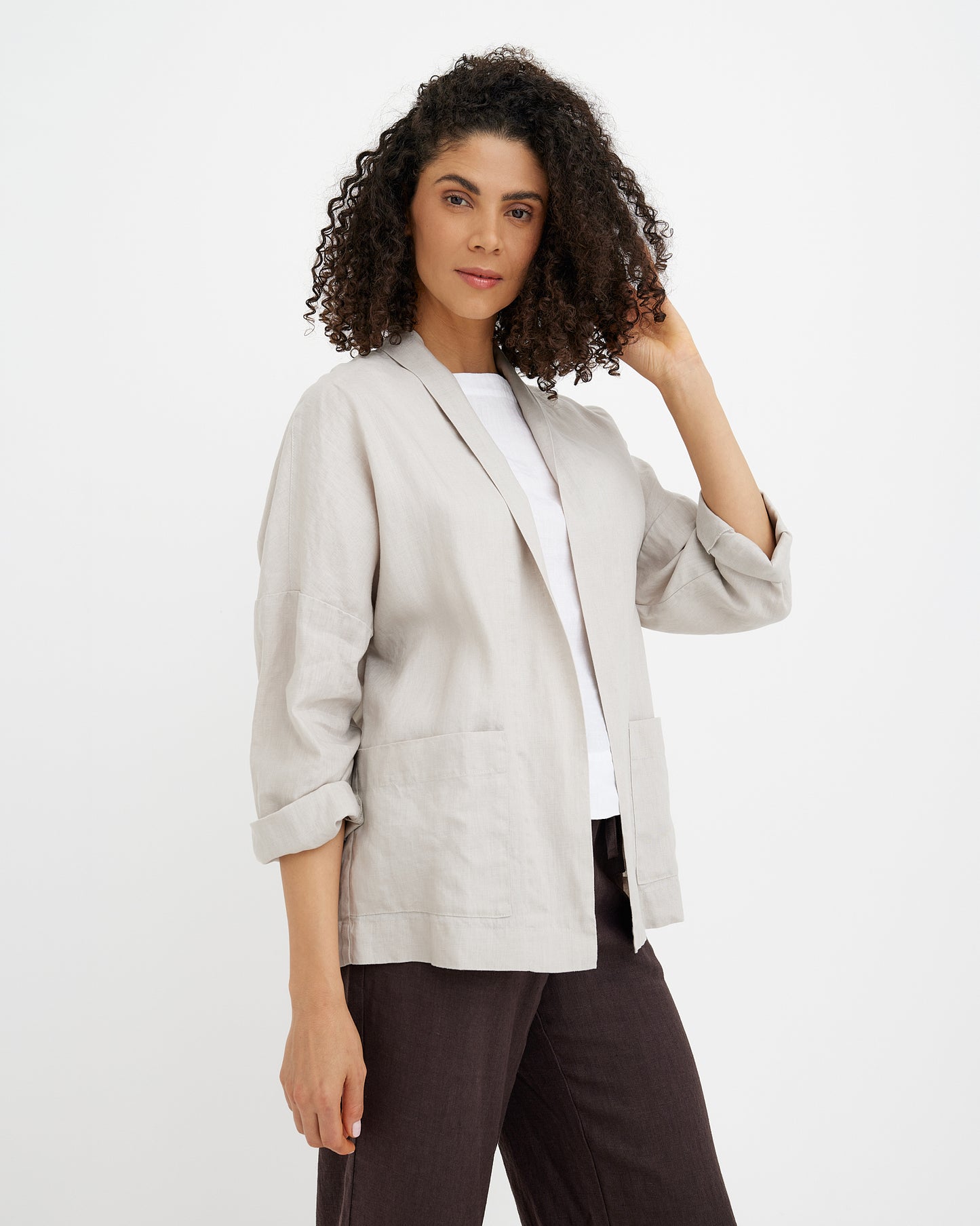 MagicLinen Natural Flax LOS ANGELES open-front linen jacket with relaxed fit 