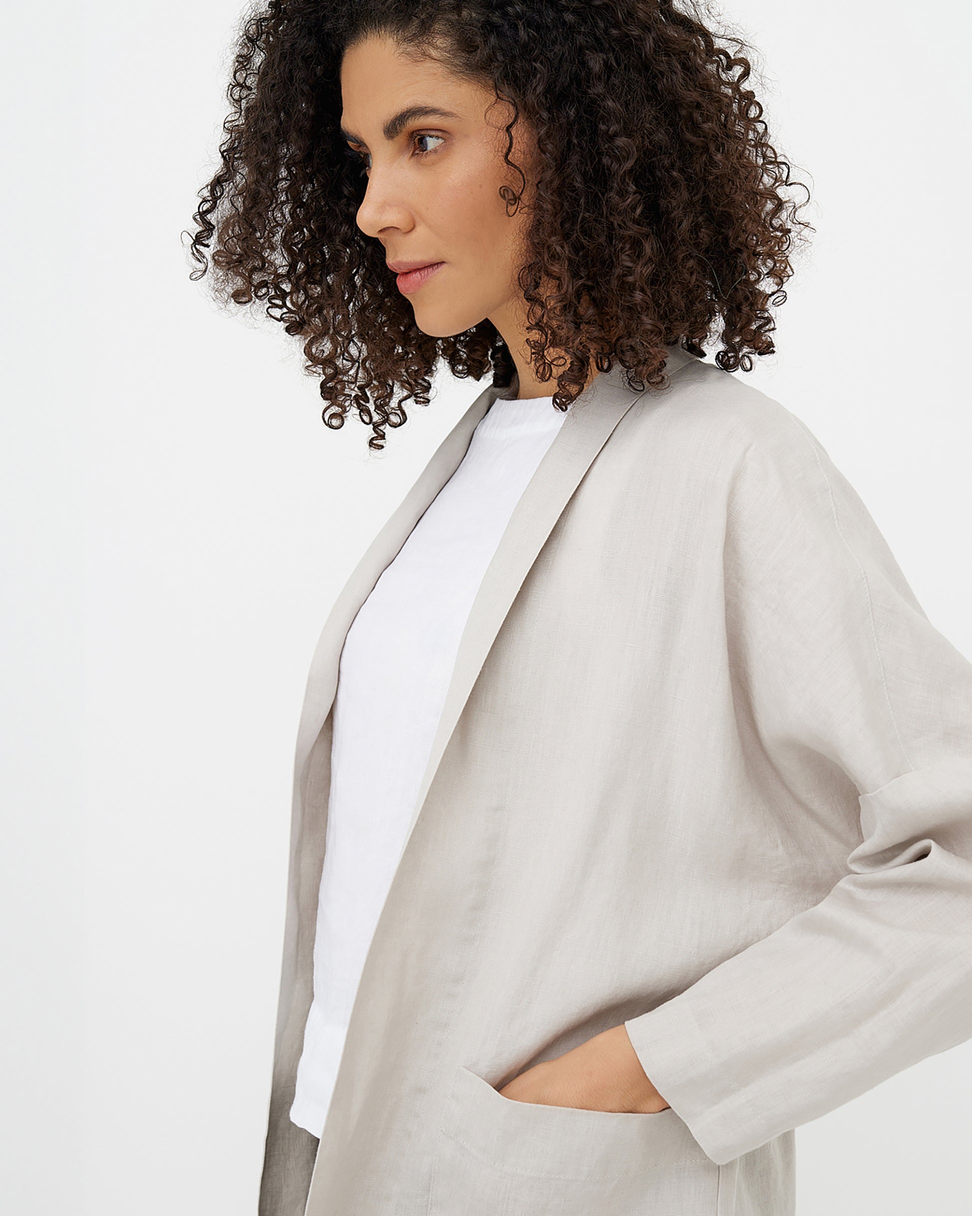 MagicLinen Natural Flax linen jacket showing natural texture and drape  