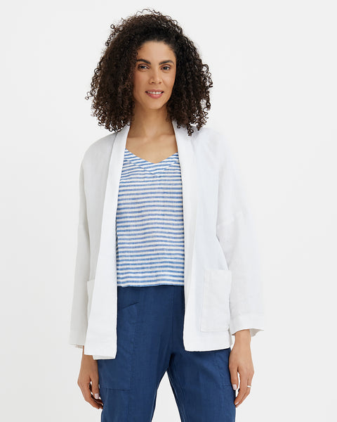 ジャケット・アウター ARGUE MAILLE BLANCHE LINEN JACKET Linen jacket SAN FRANCISCO in White | MagicLinen