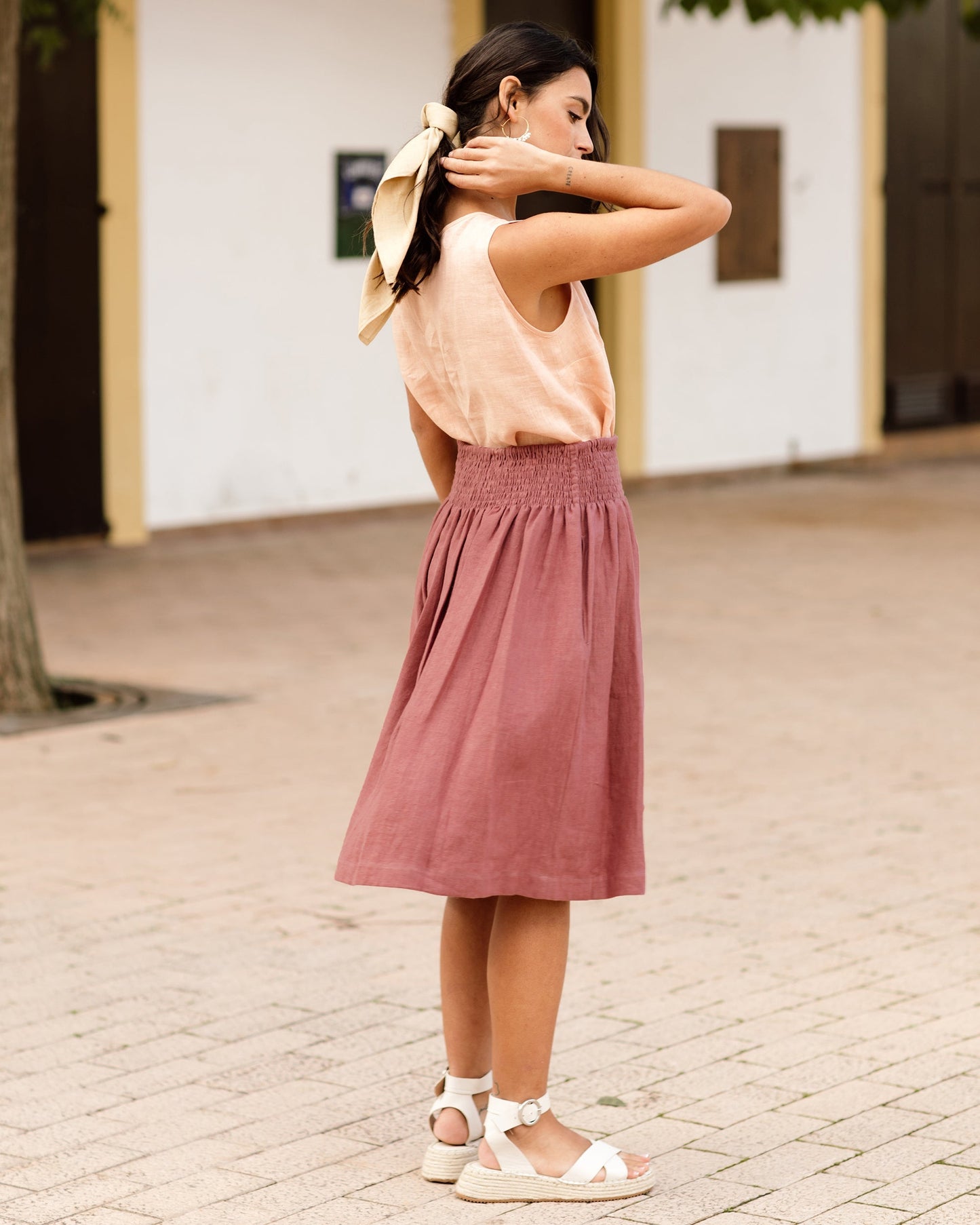Linen midi skirt VARENNA in plum - MagicLinen