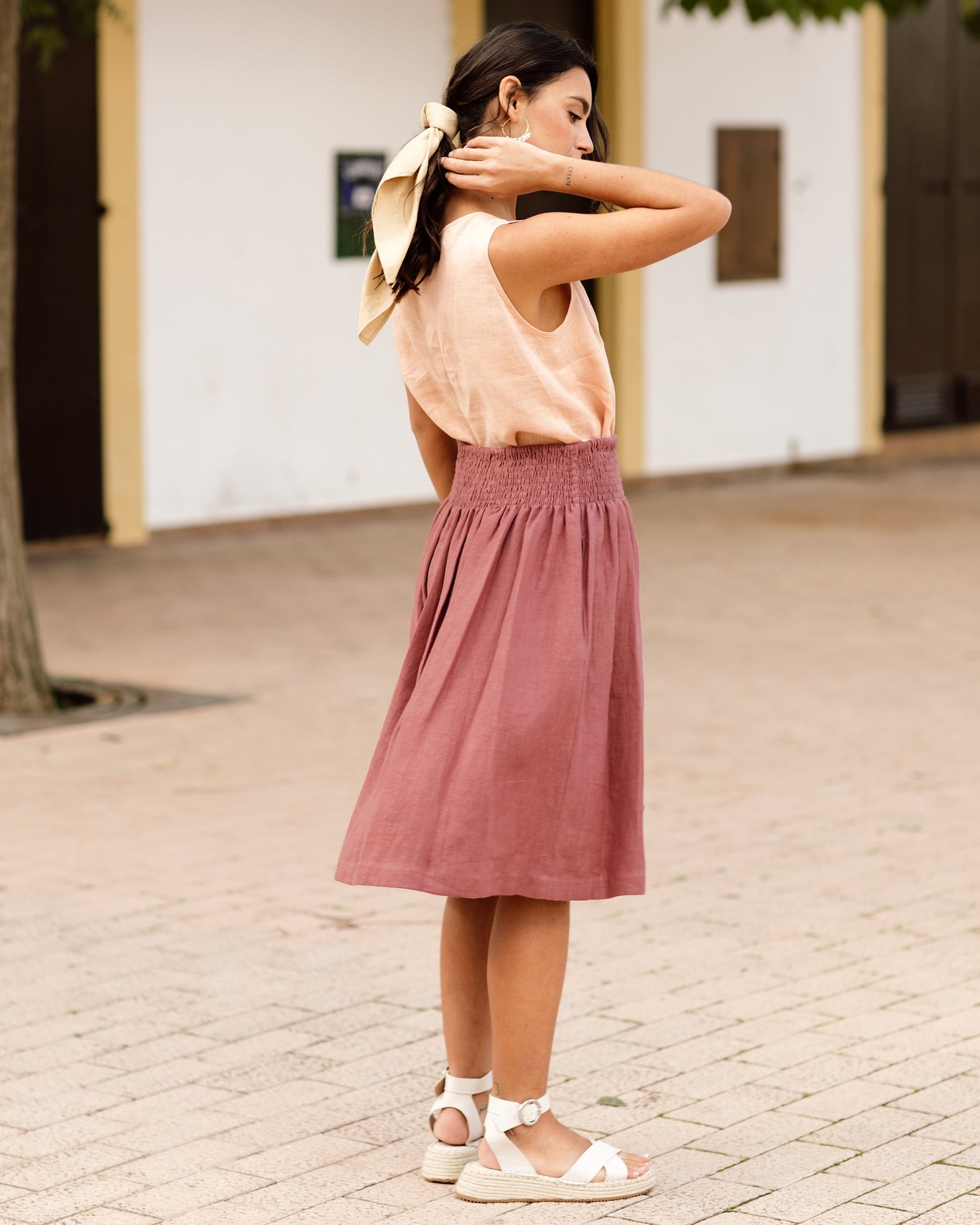 Linen midi skirt VARENNA in plum - MagicLinen