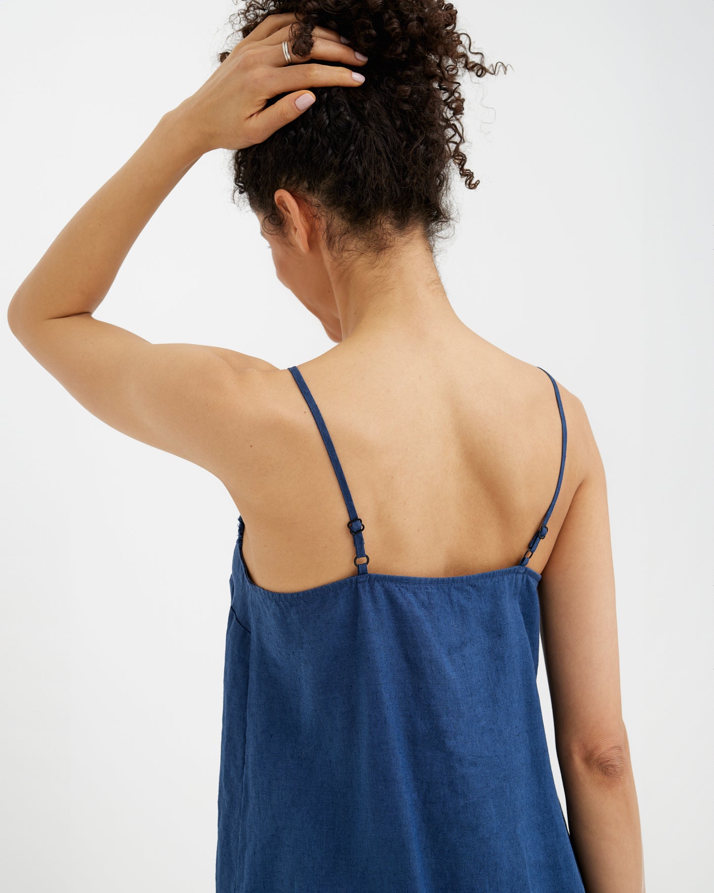 Linen pajama dress HARBOUR in Deep navy blue