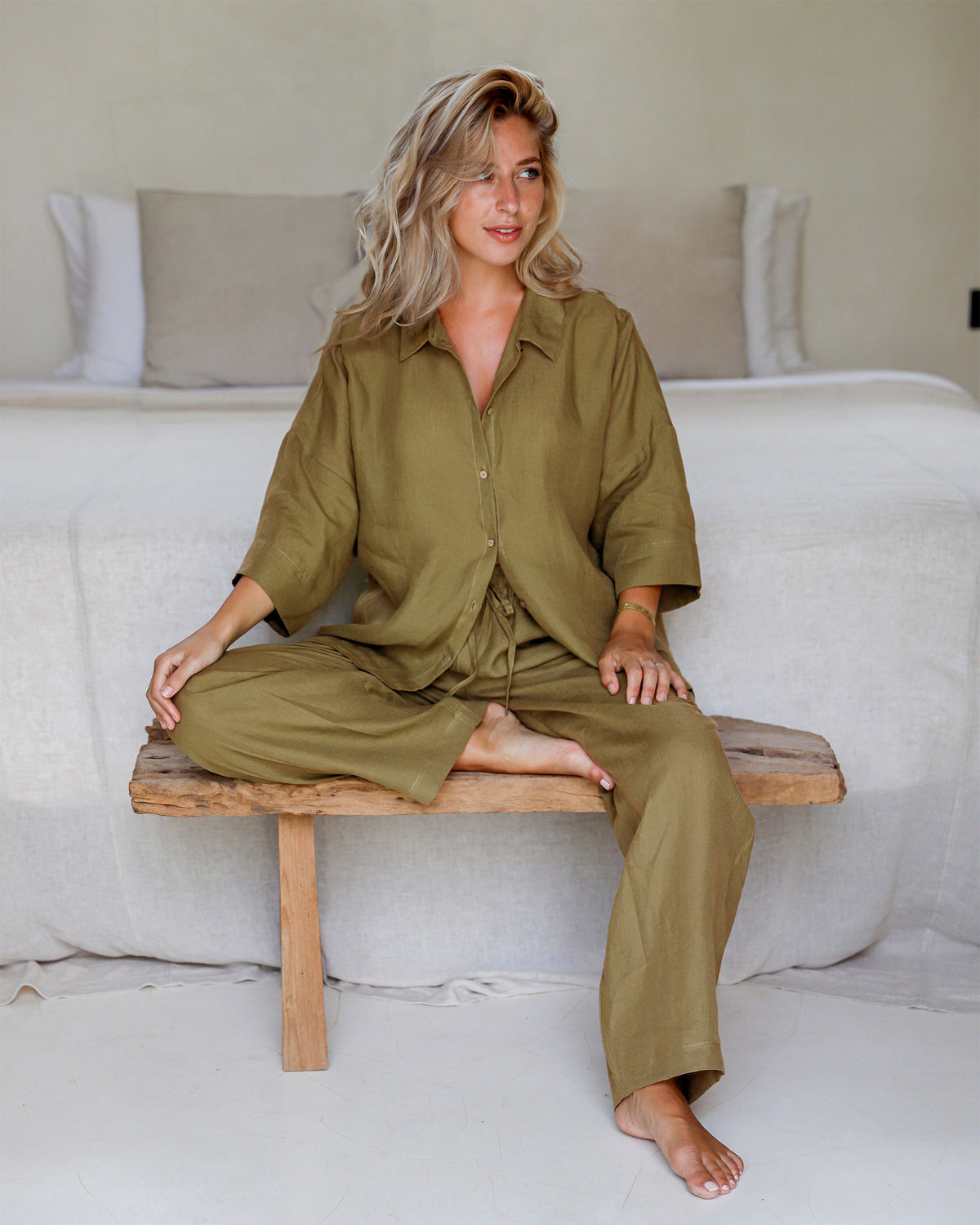 Leinen-Pyjama-Set AVEIRA in Waldgrün