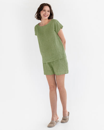 Linen pajama set Luni in Mono green gingham