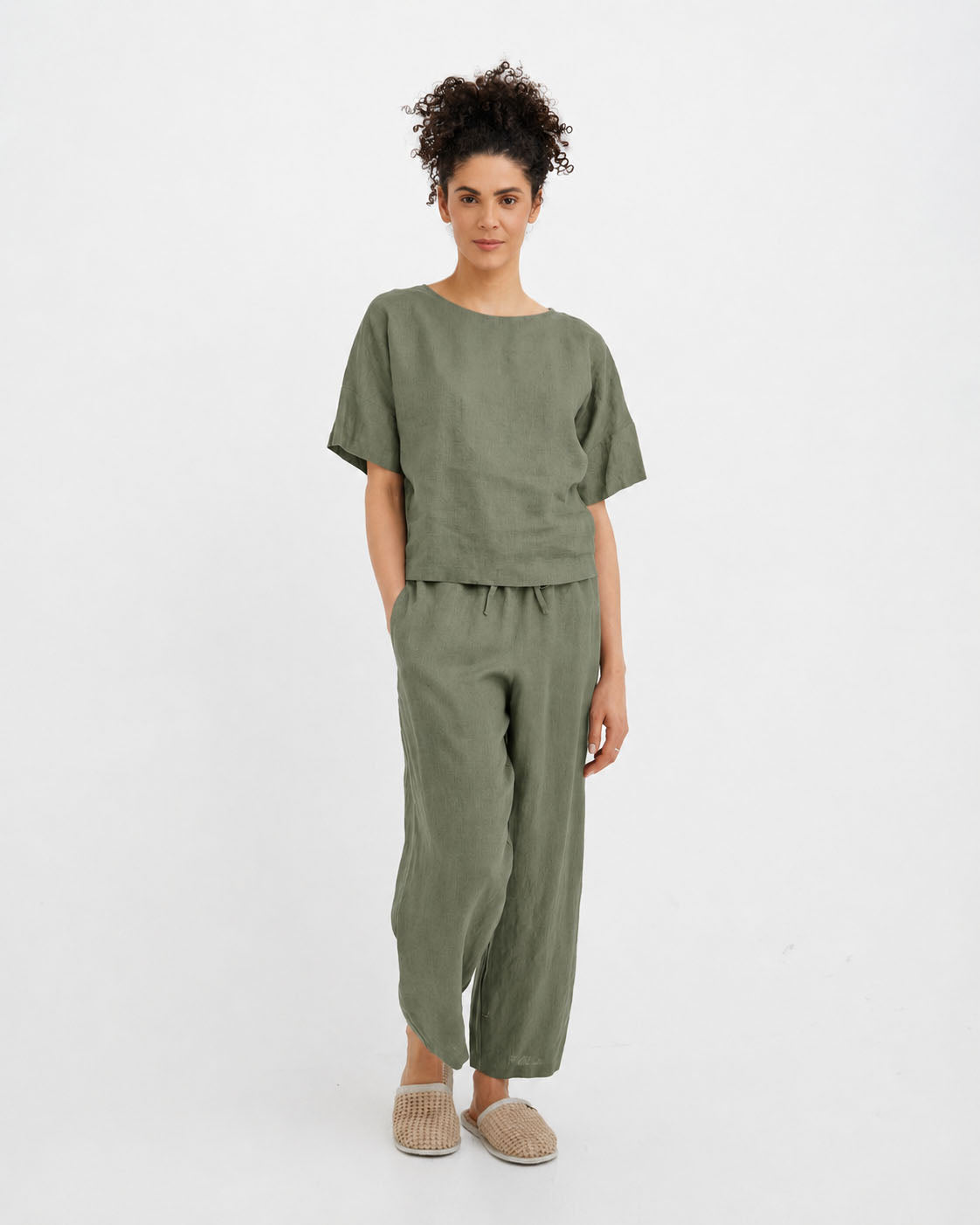 Leinen-Pyjama-Set AVEIRA in Schwarz