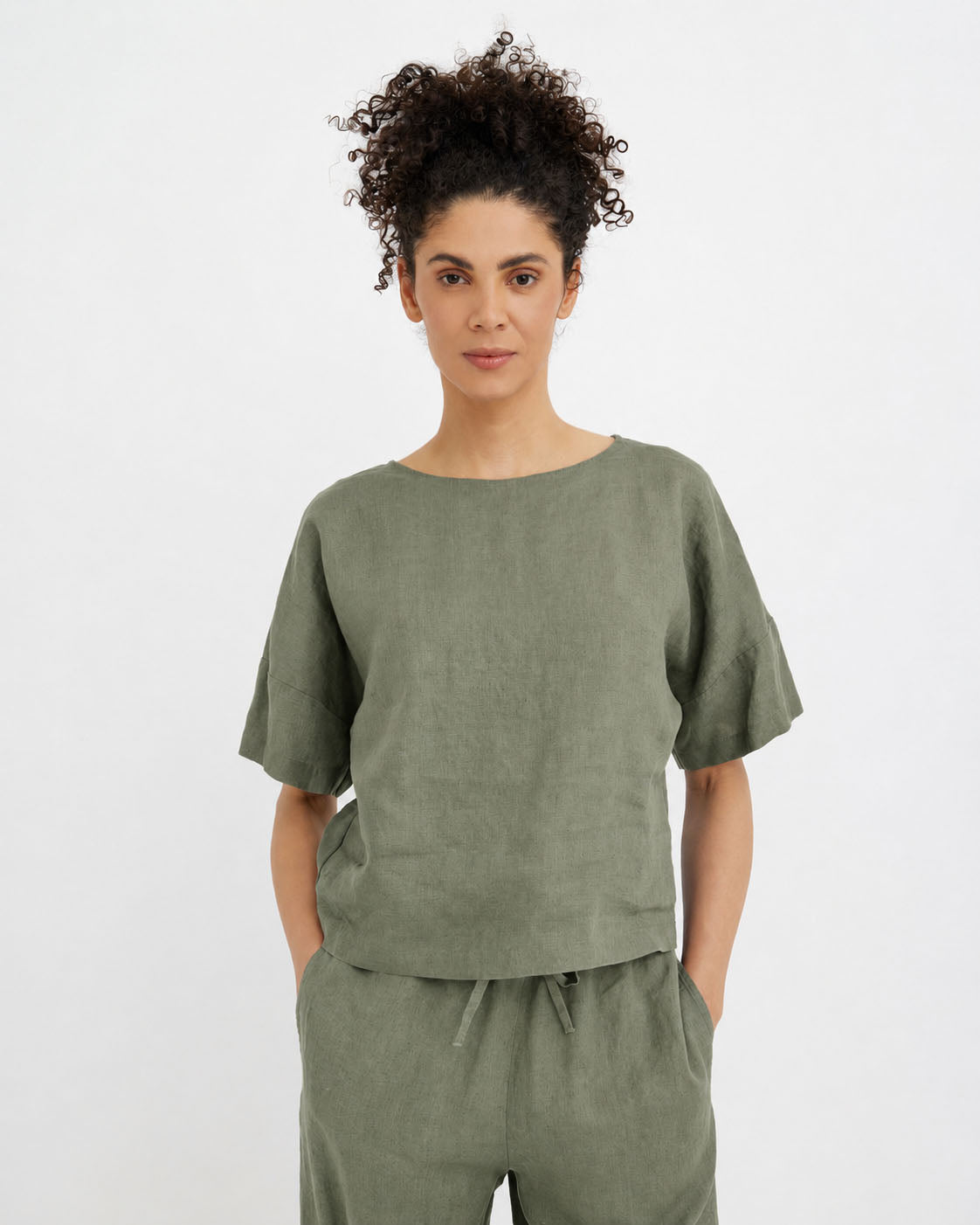 Leinen-Pyjama-Set AVEIRA in Schwarz