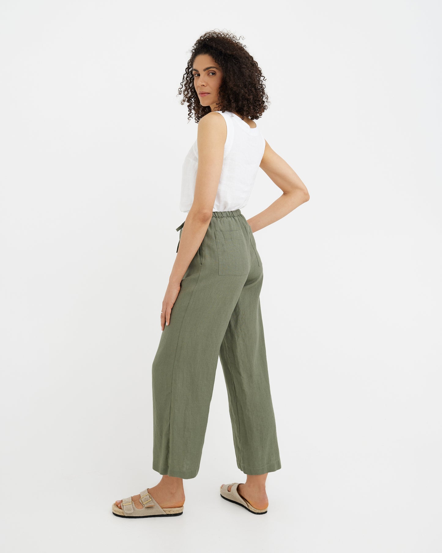 MagicLinen Mist green CURACAO mid-rise linen trousers with clean front profile  