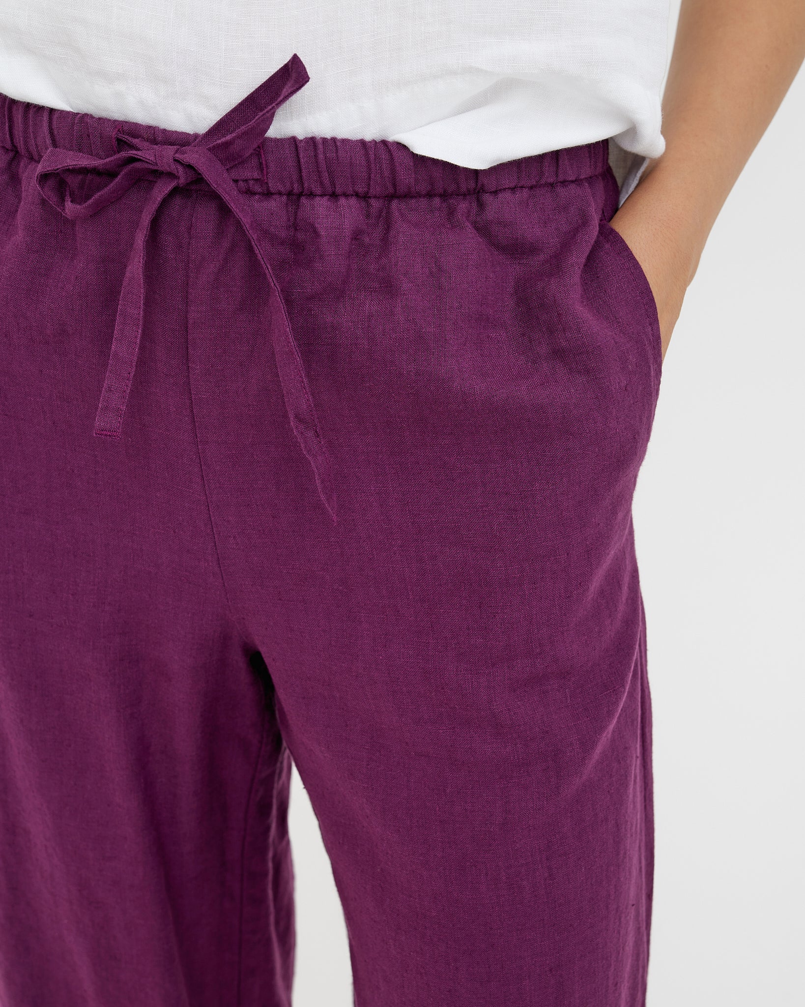 MagicLinen Royal purple CURACAO linen pants with loose straight-leg silhouette  