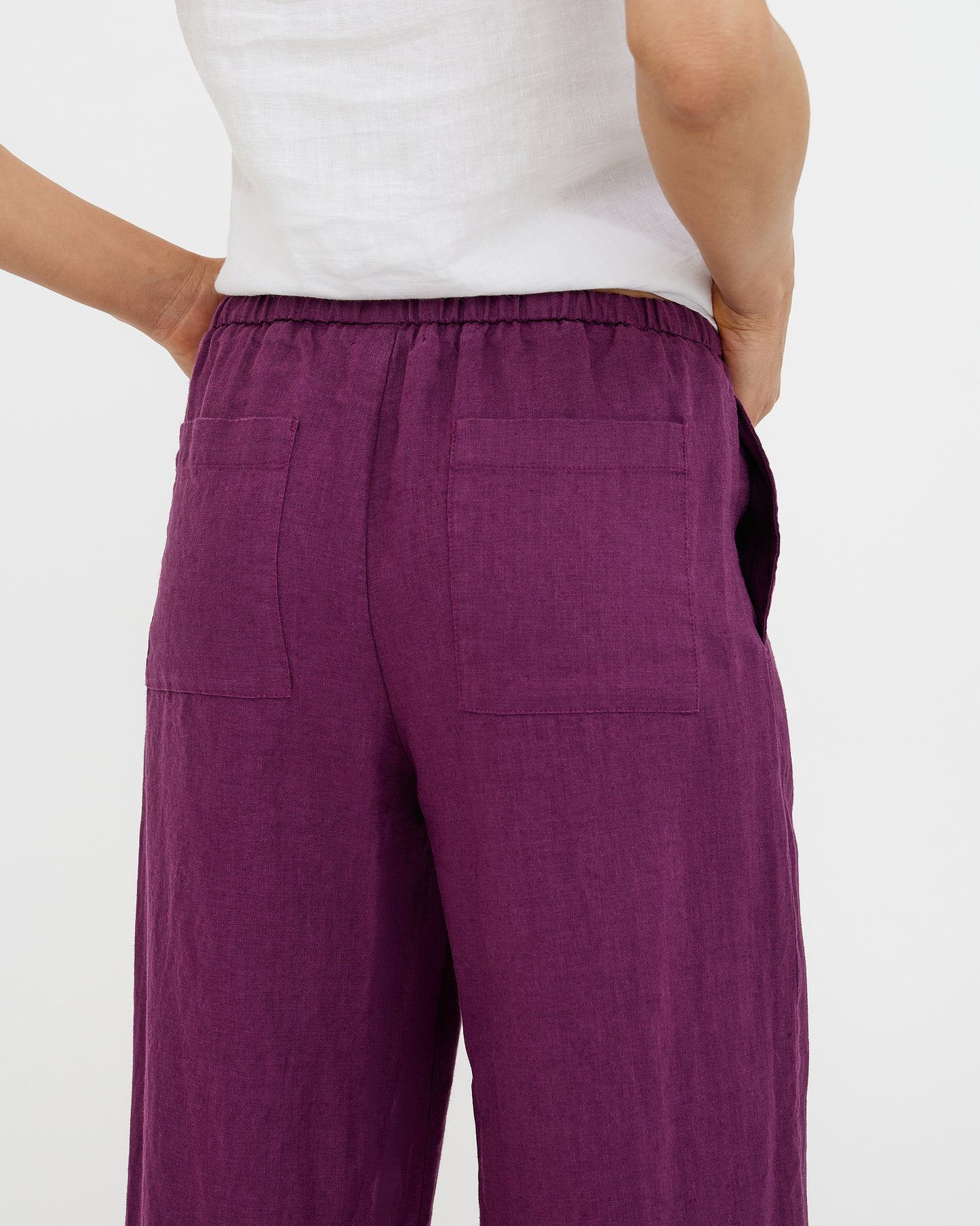 MagicLinen Royal purple women’s linen trousers with adjustable drawstring waist  