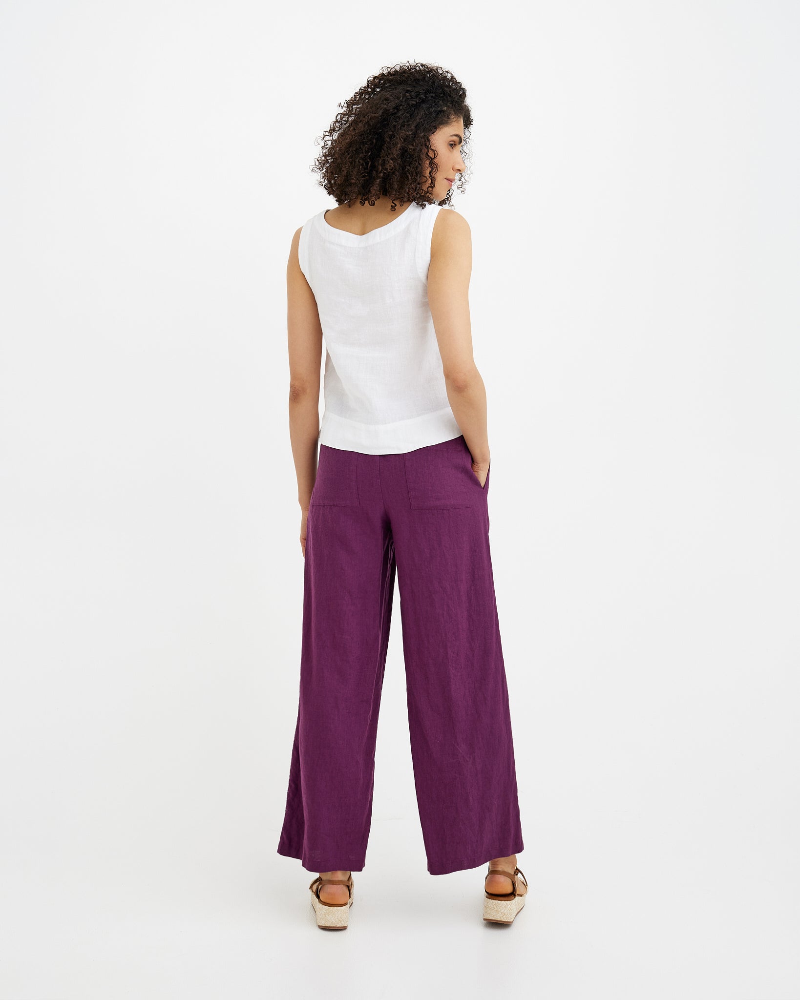 MagicLinen Royal purple European flax linen pants with patch back pockets  