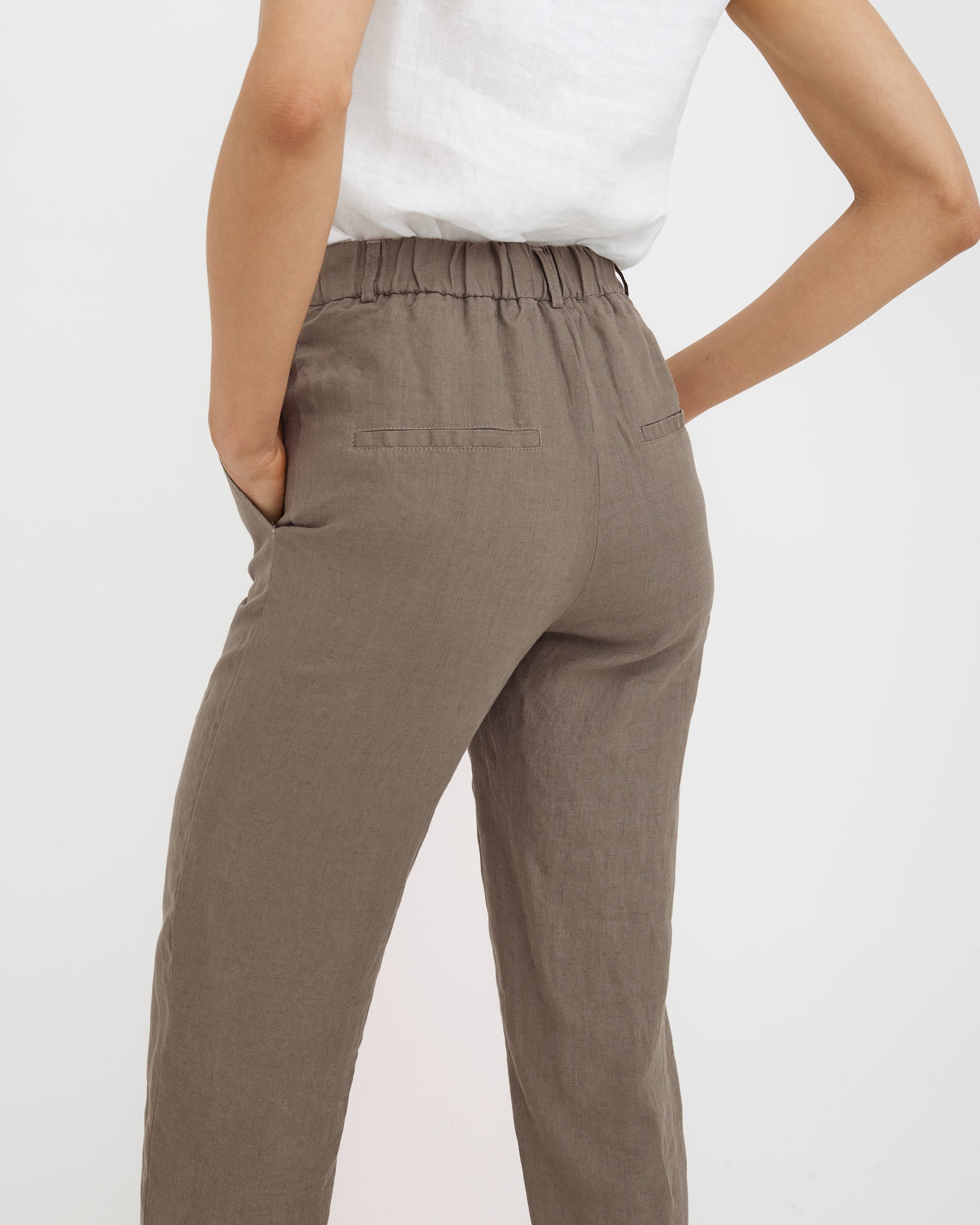 MagicLinen Deep taupe SEATTLE women’s straight-leg full-length linen pants  