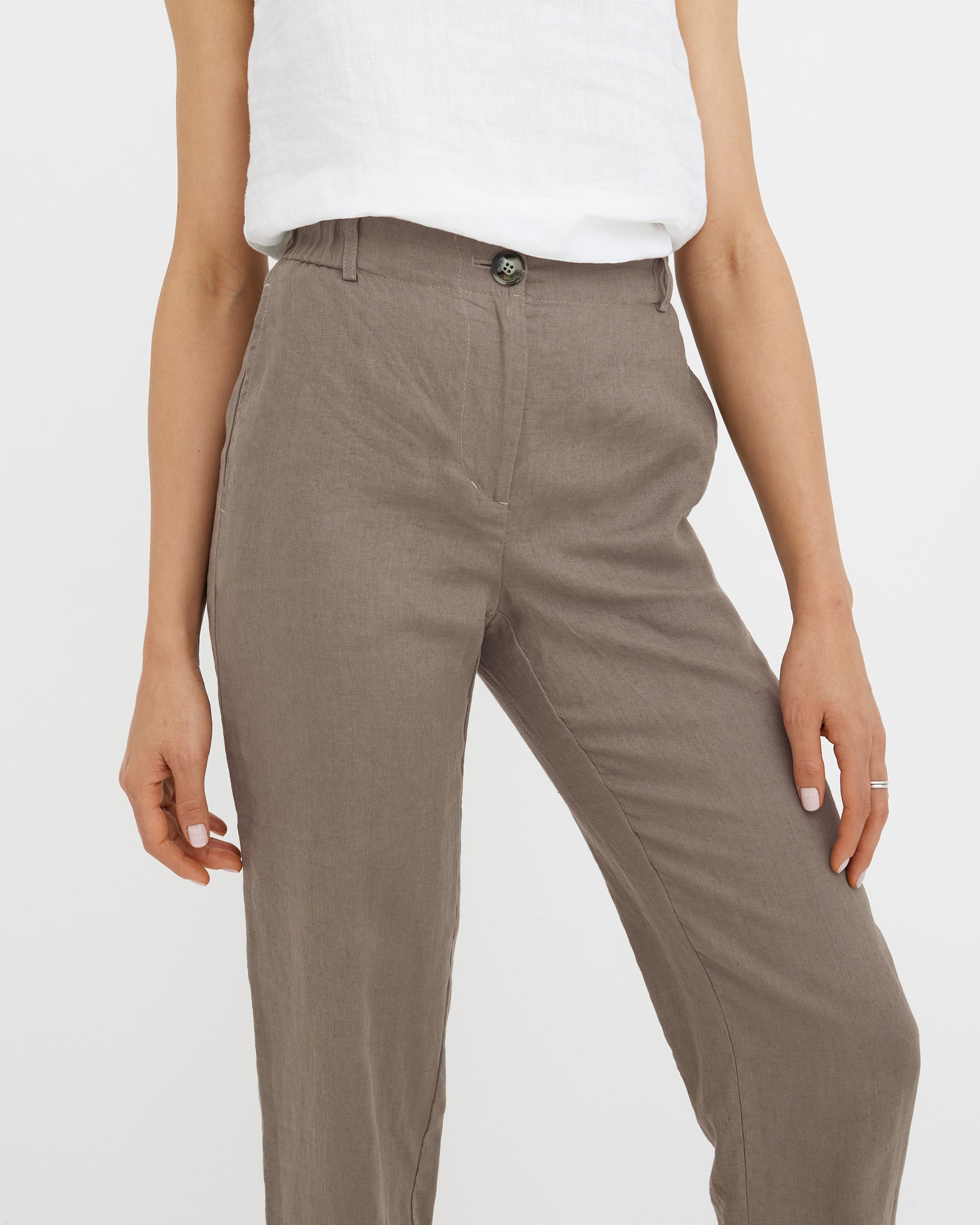 MagicLinen Deep taupe Linen Pants SEATTLE with partially elasticated back waistband  