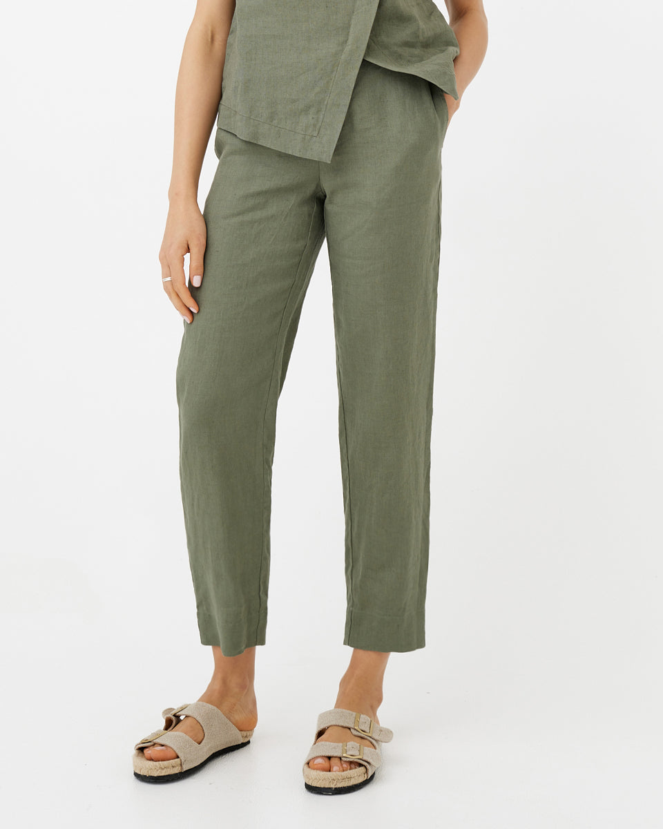 MagicLinen Mist Green Linen Pants SEATTLE, straight-leg full-length fit