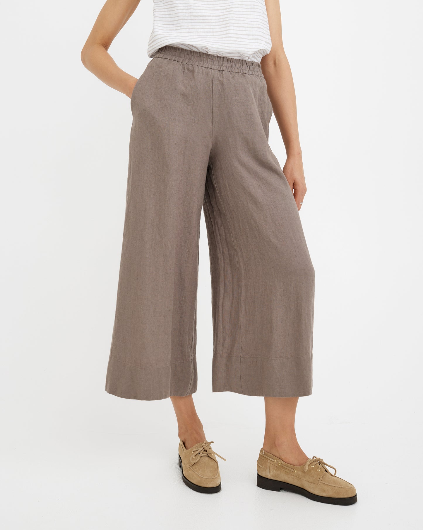 VIENNA wide-leg 7/8 linen culottes with mid-rise waist 