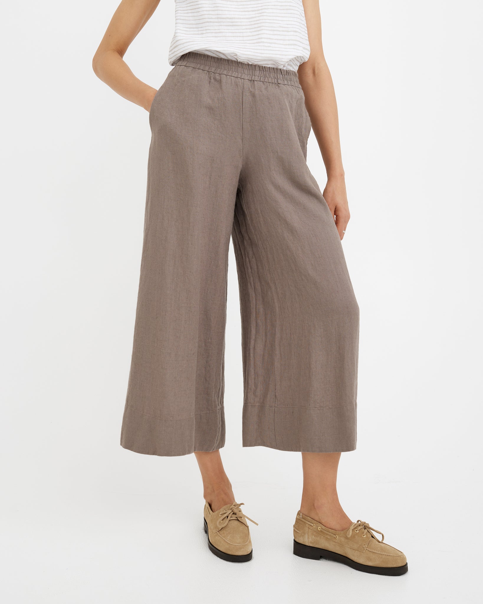 VIENNA wide-leg 7/8 linen culottes with mid-rise waist 