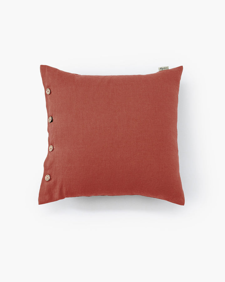 Linen pillowcase with buttons in Clay | MagicLinen