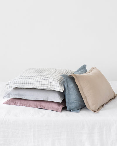 Linen pillow sham in Charcoal grid | MagicLinen