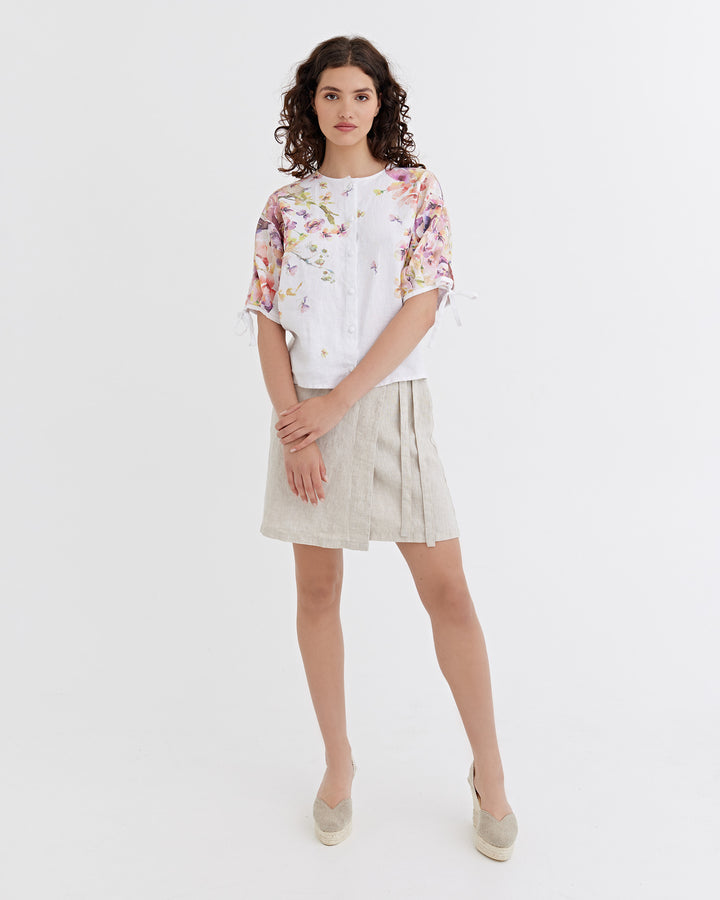 Linen Puff Sleeve Top GAYA in Blushing violet | MagicLinen