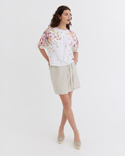 Linen Puff Sleeve Top GAYA in Blushing violet | MagicLinen