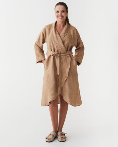 Linen robe in Windowpane | MagicLinen