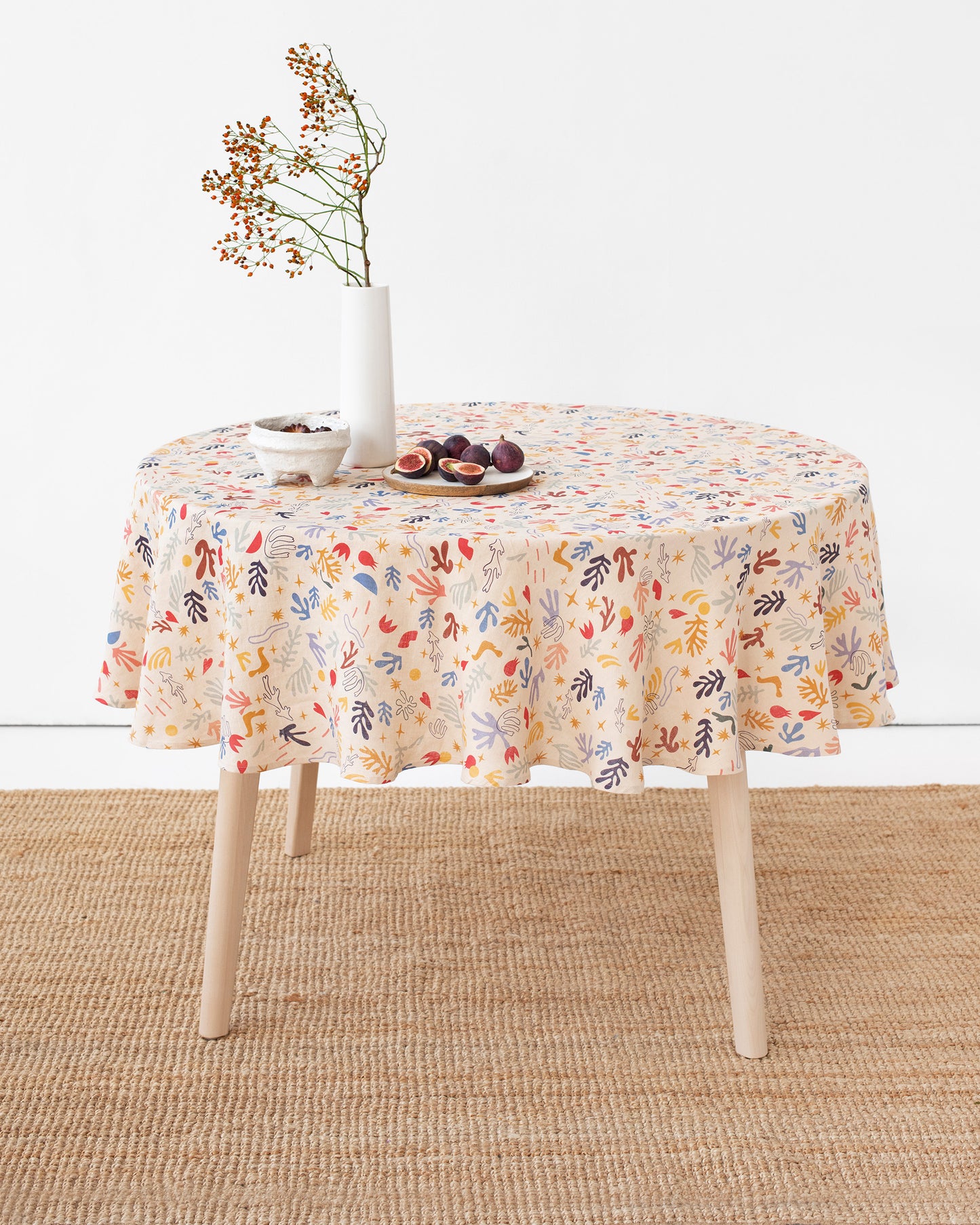 Round Linen Tablecloth in Abstract Print - MagicLinen