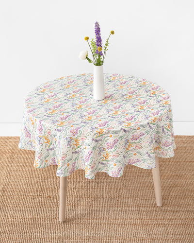 Round linen tablecloth in Blossom print - MagicLinen