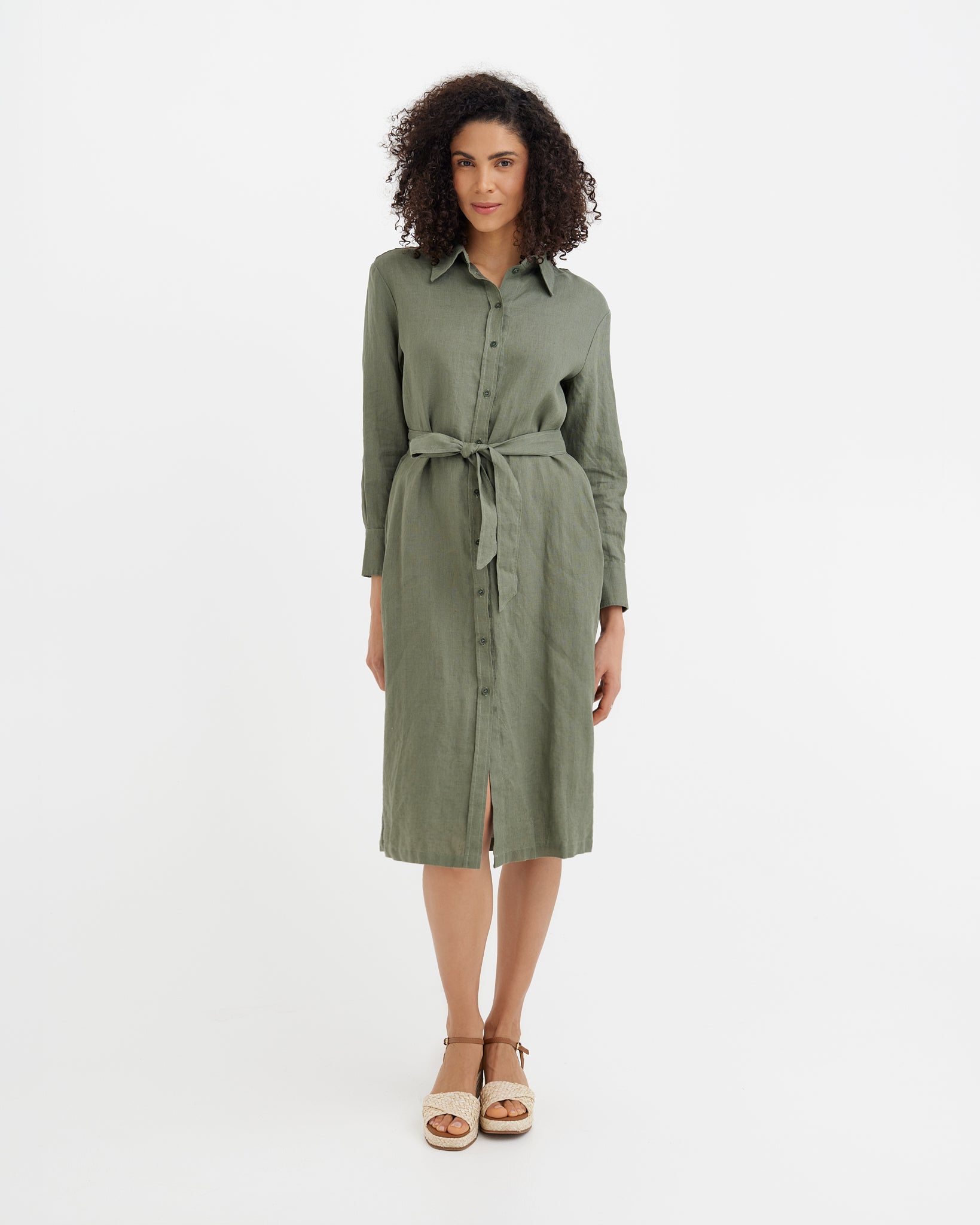 MagicLinen Mist green MADRID linen shirt dress, 160 gsm European flax linen modelBoxOn