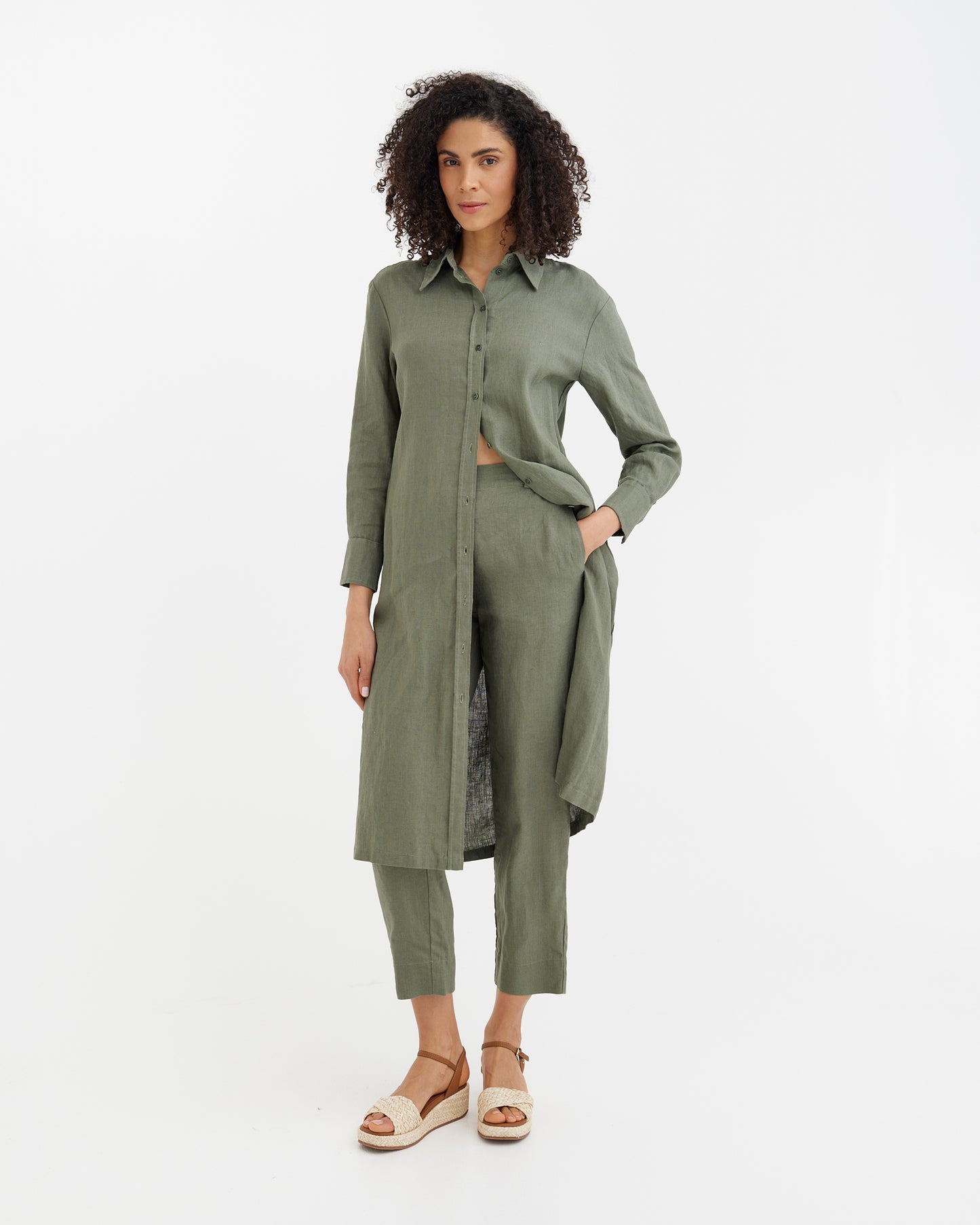 MagicLinen Mist green MADRID long linen dress with relaxed straight fit