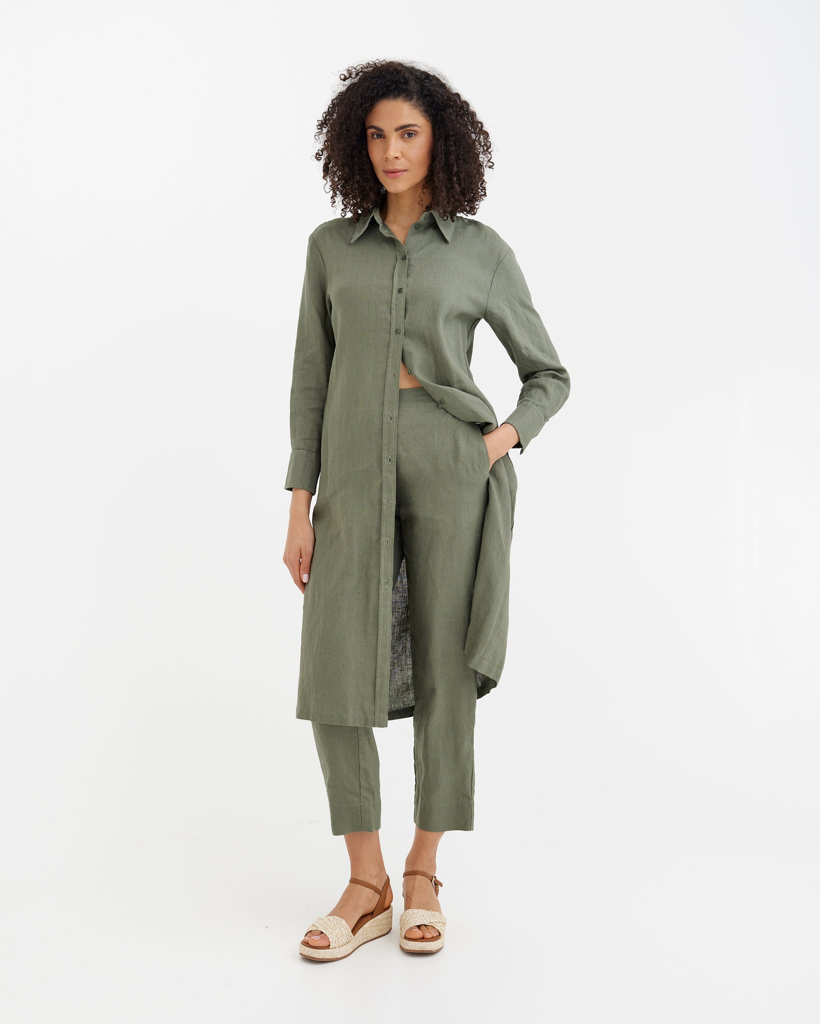 MagicLinen Mist green MADRID long linen dress with relaxed straight fit