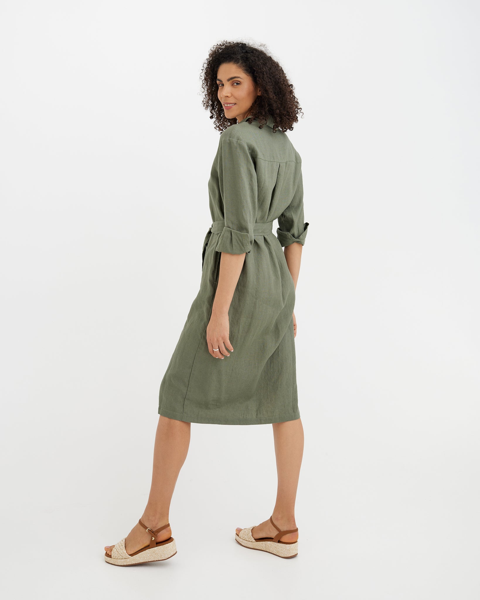 linen dress midi length Linen Midi Dress Relaxed Fit