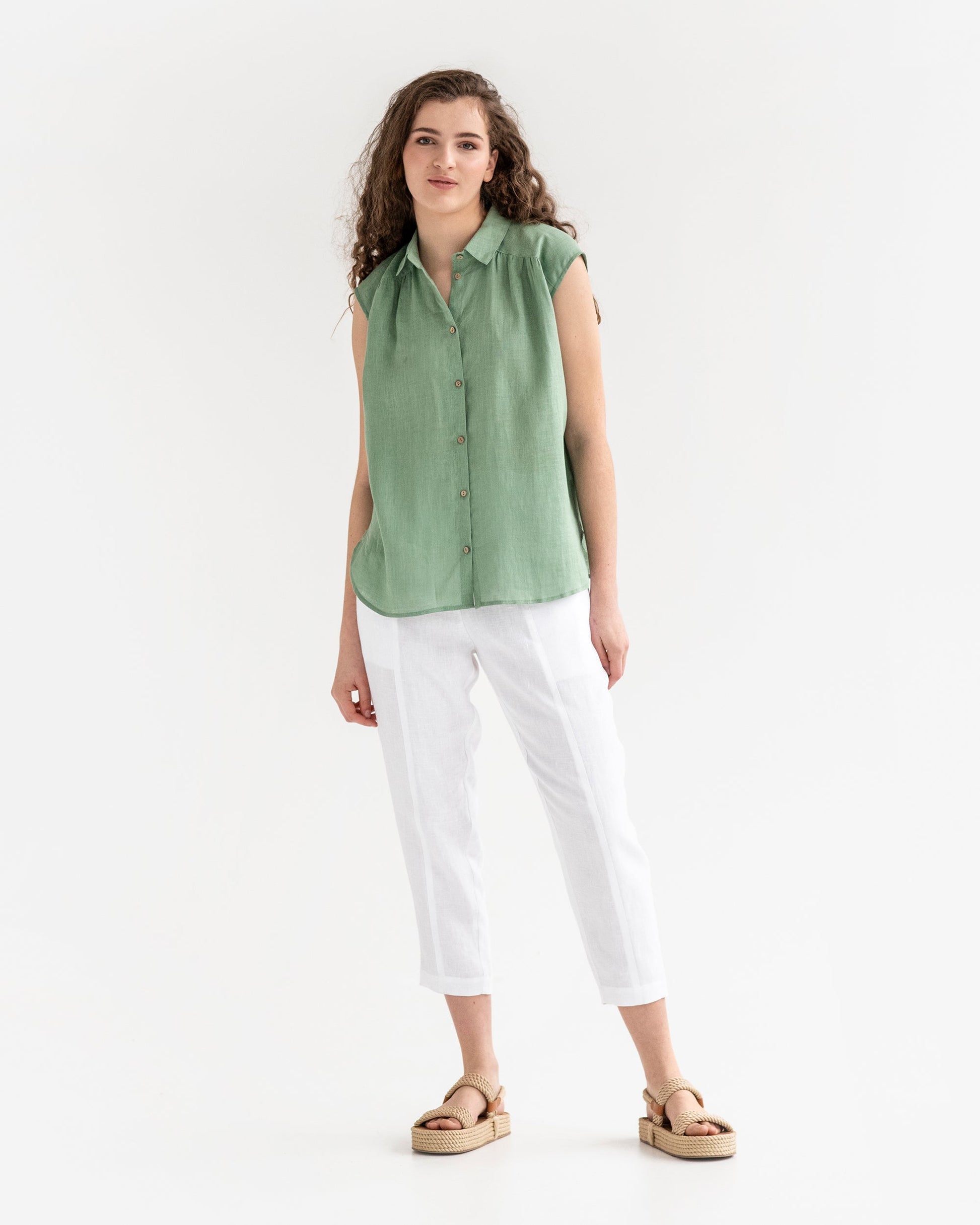 Lightweight linen shirt SEDONA in matcha green - MagicLinen