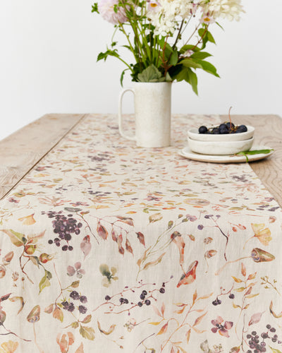 Linen Table Runner in Autumn forest Print | MagicLinen