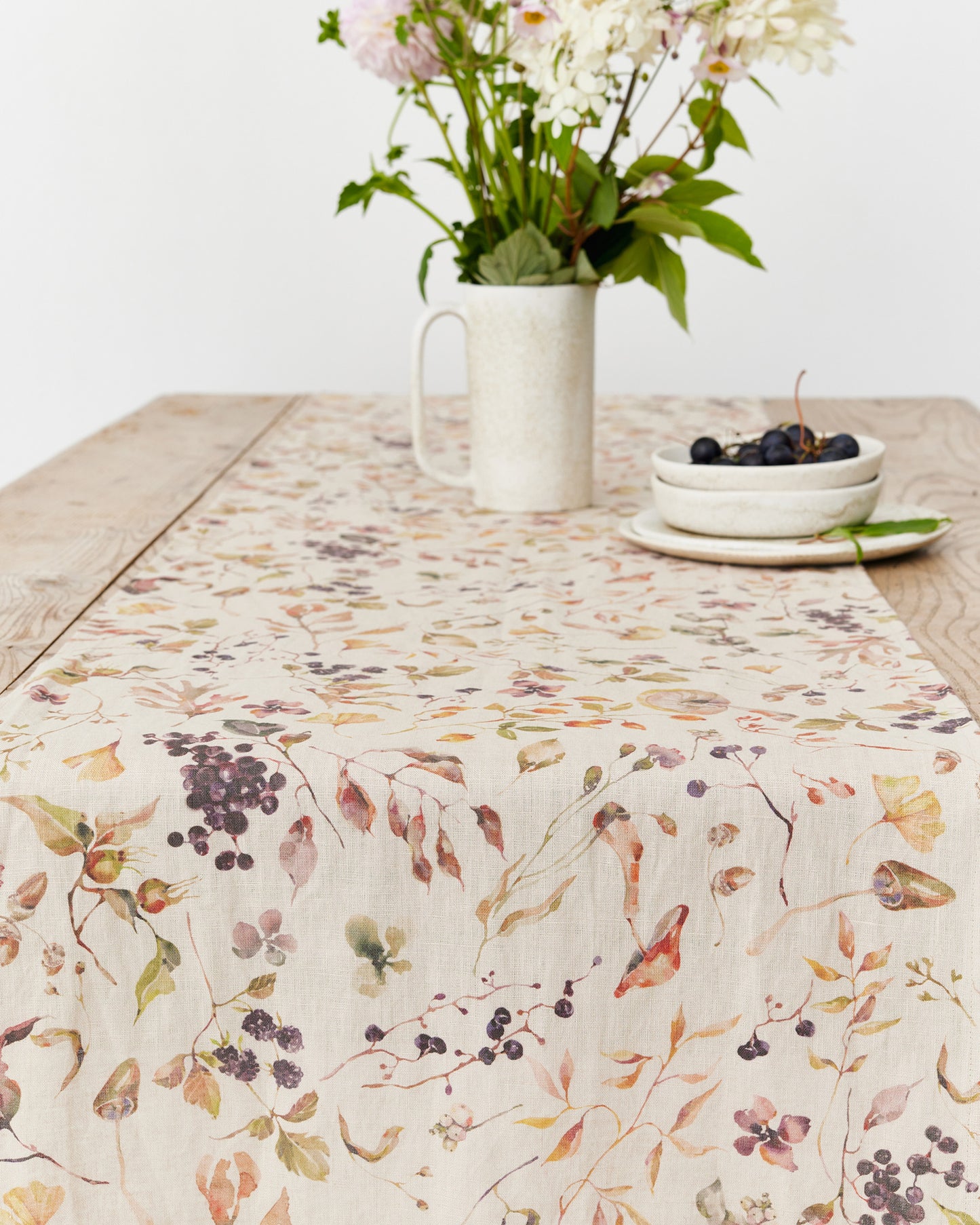 Linen Table Runner in Autumn forest Print | MagicLinen