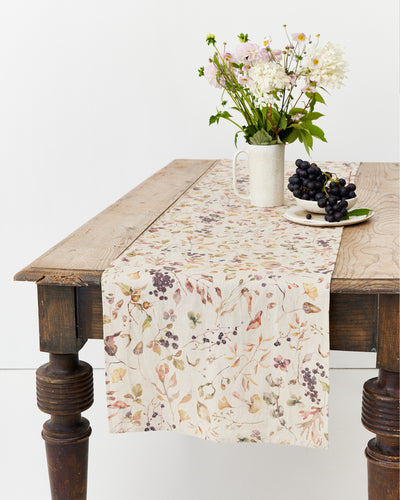 Linen Table Runner in Autumn forest Print | MagicLinen