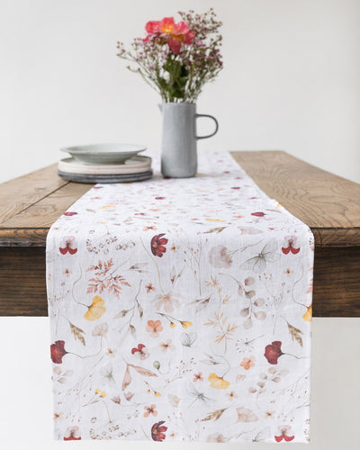 Stone Washed Linen Table Runner in Meadow print | MagicLinen