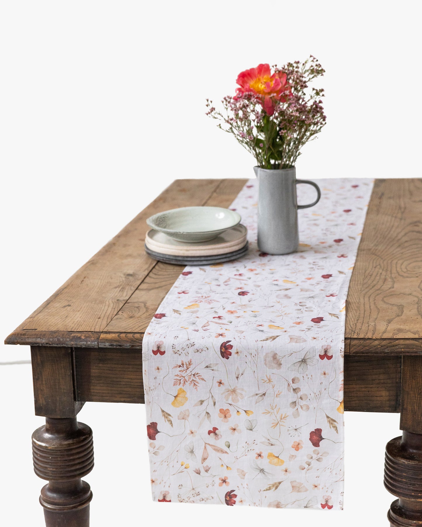 Stone Washed Linen Table Runner in Meadow print | MagicLinen