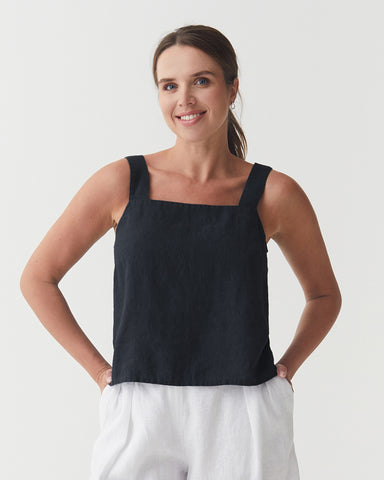 Linen tank top OLINDA in Black | MagicLinen
