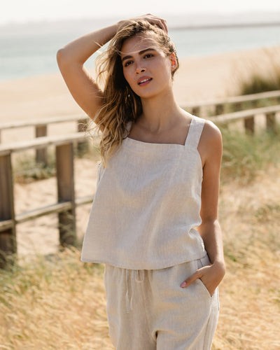Linen tank top OLINDA in Natural melange | MagicLinen