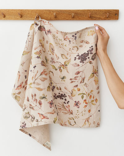 Linen Dish Towel in Autumn forest Print | MagicLinen
