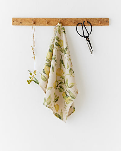 Linen tea towel in Citrus garden print on natural | MagicLinen