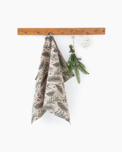 Linen tea towel in Natural & winter print